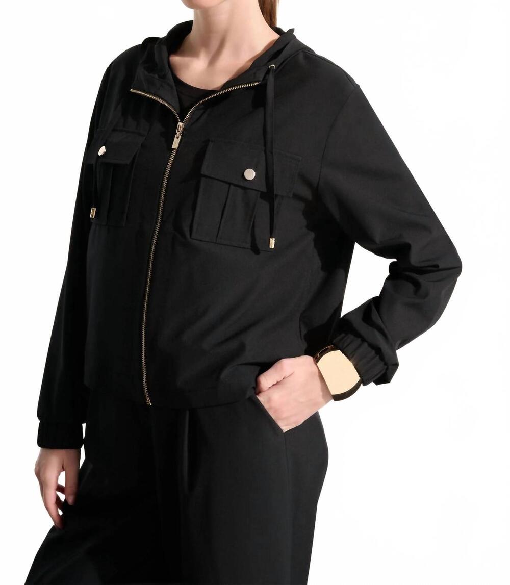 NEW JOSEPH RIBKOFF hooded zip up boxy utility jacket in black